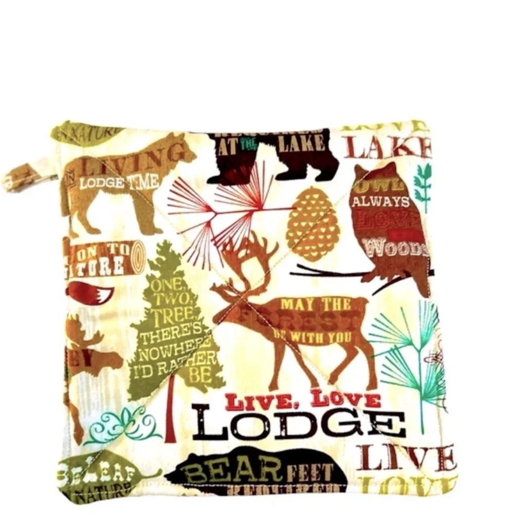 Hand Crafted Nature-Themed Pot Holder - Green, Brown, Cream Hand Crafted Hot Mat